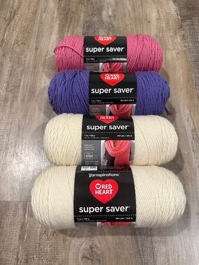 Red Heart Super Saver Yarn Pack - Cream, Purple, Pink